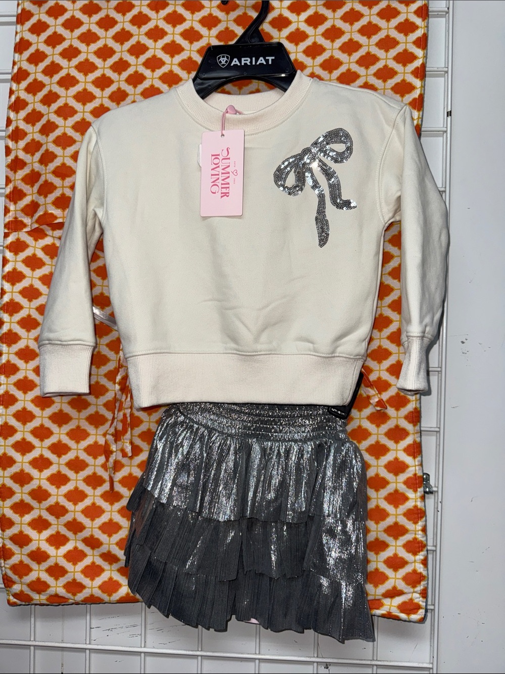 Kids Cream Sweatshirt & Silver Skirt Matching Set 4-5 Y